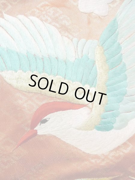 Photo21: N0827C Used Japanese women  Shiny Orange UCHIKAKE Wedding / Silk. Peony,   (Grade B) (21)