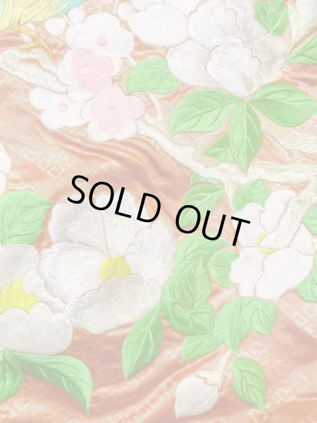 Photo22: N0827C Used Japanese women  Shiny Orange UCHIKAKE Wedding / Silk. Peony,   (Grade B) (22)