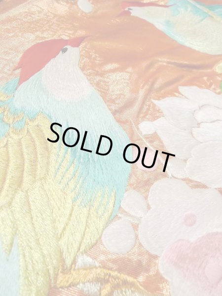 Photo24: N0827C Used Japanese women  Shiny Orange UCHIKAKE Wedding / Silk. Peony,   (Grade B) (24)