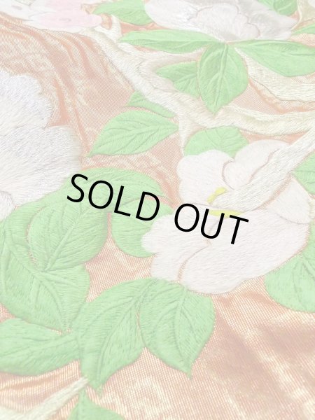 Photo25: N0827C Used Japanese women  Shiny Orange UCHIKAKE Wedding / Silk. Peony,   (Grade B) (25)