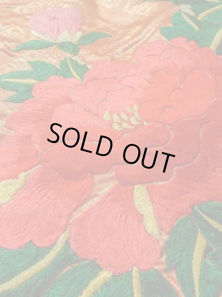 Photo26: N0827C Used Japanese women  Shiny Orange UCHIKAKE Wedding / Silk. Peony,   (Grade B) (26)