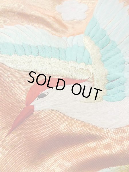 Photo28: N0827C Used Japanese women  Shiny Orange UCHIKAKE Wedding / Silk. Peony,   (Grade B) (28)