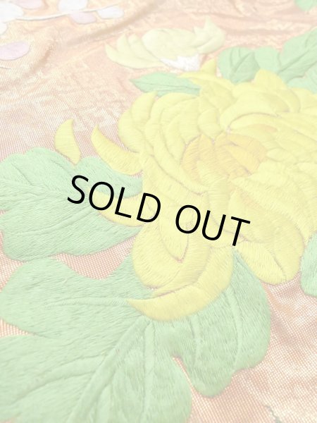 Photo29: N0827C Used Japanese women  Shiny Orange UCHIKAKE Wedding / Silk. Peony,   (Grade B) (29)