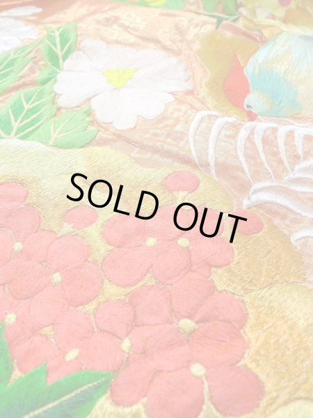 Photo30: N0827C Used Japanese women  Shiny Orange UCHIKAKE Wedding / Silk. Peony,   (Grade B) (30)