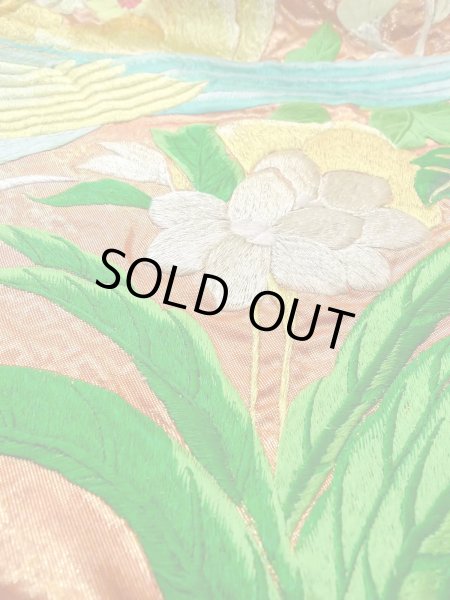 Photo31: N0827C Used Japanese women  Shiny Orange UCHIKAKE Wedding / Silk. Peony,   (Grade B) (31)