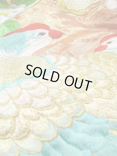 Photo32: N0827C Used Japanese women  Shiny Orange UCHIKAKE Wedding / Silk. Peony,   (Grade B) (32)