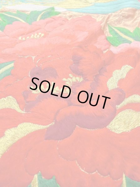 Photo33: N0827C Used Japanese women  Shiny Orange UCHIKAKE Wedding / Silk. Peony,   (Grade B) (33)