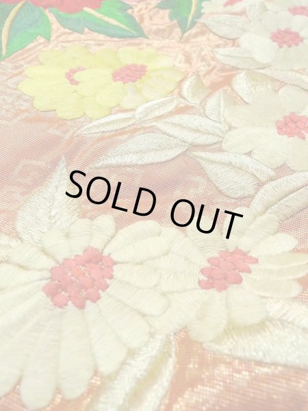 Photo34: N0827C Used Japanese women  Shiny Orange UCHIKAKE Wedding / Silk. Peony,   (Grade B) (34)