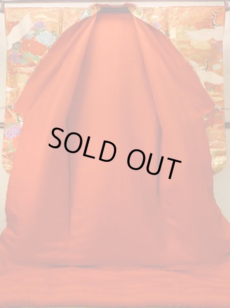 Photo3: N0827E Used Japanese women   Vermilion UCHIKAKE Wedding / Silk. Peony,   (Grade B) (3)