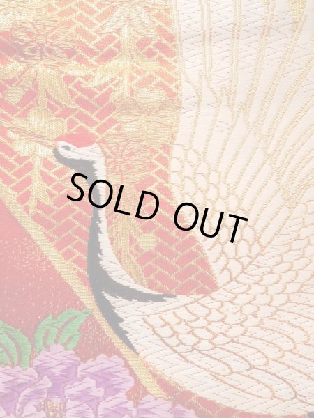 Photo10: N0827E Used Japanese women   Vermilion UCHIKAKE Wedding / Silk. Peony,   (Grade B) (10)