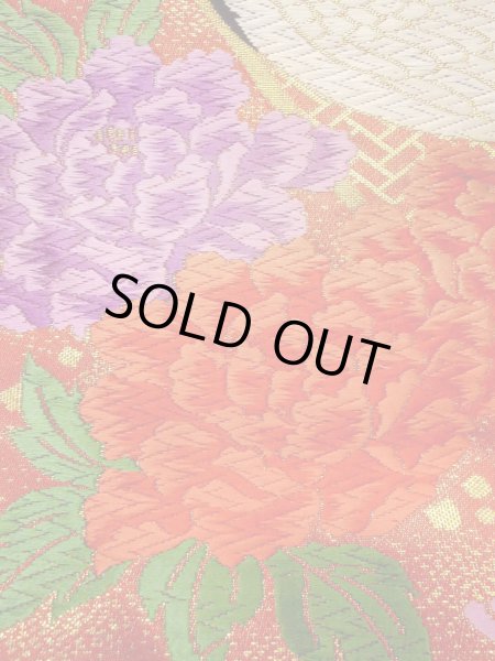 Photo12: N0827E Used Japanese women   Vermilion UCHIKAKE Wedding / Silk. Peony,   (Grade B) (12)
