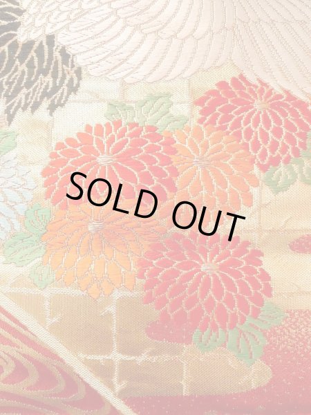 Photo14: N0827E Used Japanese women   Vermilion UCHIKAKE Wedding / Silk. Peony,   (Grade B) (14)