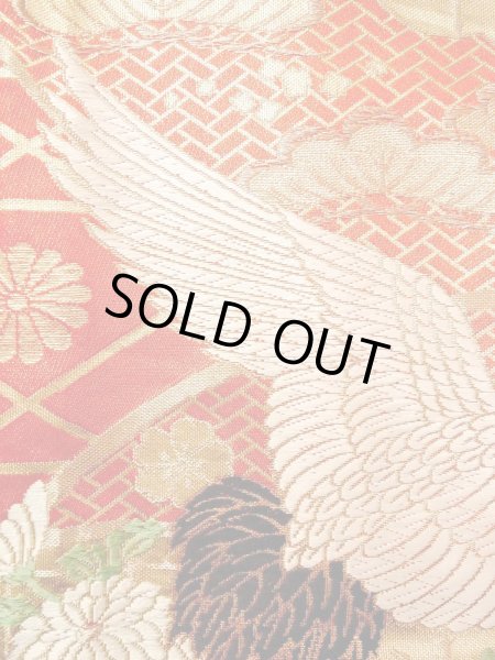 Photo16: N0827E Used Japanese women   Vermilion UCHIKAKE Wedding / Silk. Peony,   (Grade B) (16)