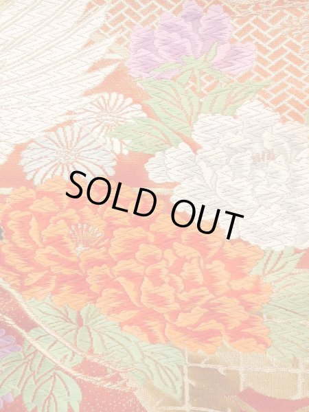 Photo18: N0827E Used Japanese women   Vermilion UCHIKAKE Wedding / Silk. Peony,   (Grade B) (18)