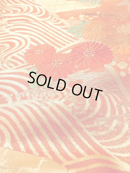 Photo21: N0827E Used Japanese women   Vermilion UCHIKAKE Wedding / Silk. Peony,   (Grade B) (21)