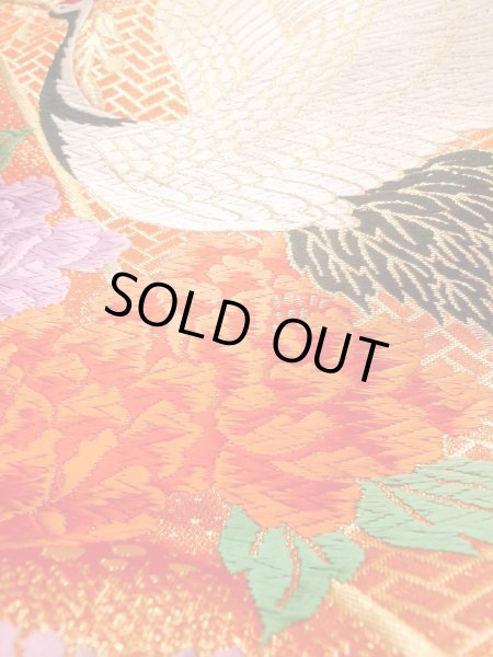 Photo24: N0827E Used Japanese women   Vermilion UCHIKAKE Wedding / Silk. Peony,   (Grade B) (24)