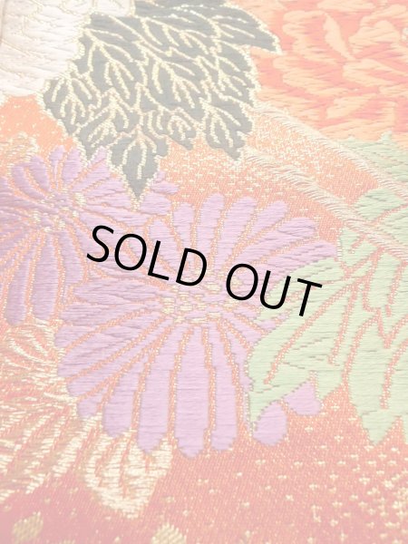 Photo28: N0827E Used Japanese women   Vermilion UCHIKAKE Wedding / Silk. Peony,   (Grade B) (28)