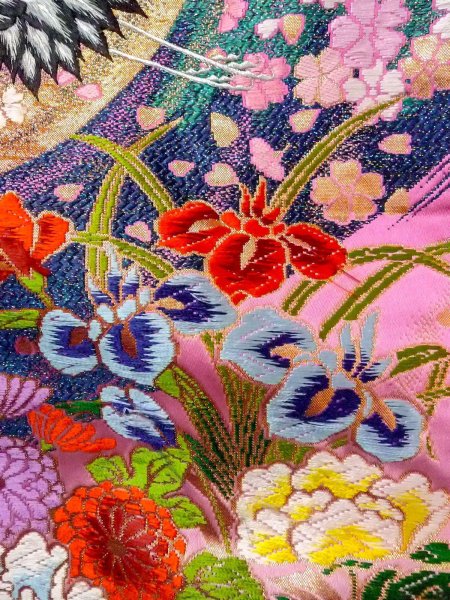 Photo18: N0827F Used Japanese women  Shiny Pink UCHIKAKE Wedding / Silk. SAKURA cherry blossom,   (Grade B) (18)