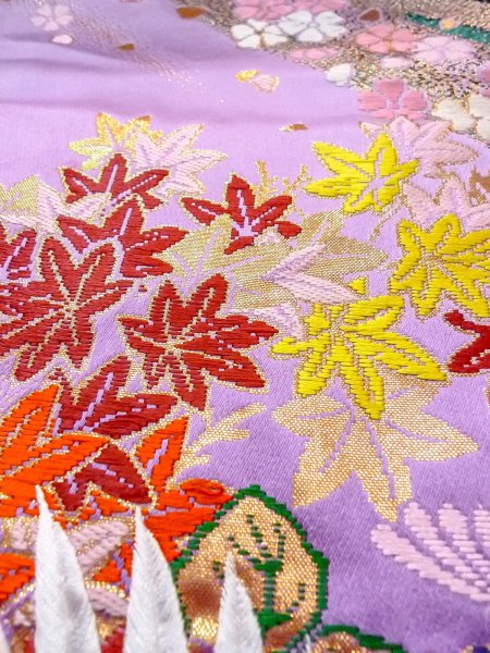 Photo28: N0827F Used Japanese women  Shiny Pink UCHIKAKE Wedding / Silk. SAKURA cherry blossom,   (Grade B) (28)