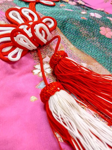 Photo30: N0827F Used Japanese women  Shiny Pink UCHIKAKE Wedding / Silk. SAKURA cherry blossom,   (Grade B) (30)