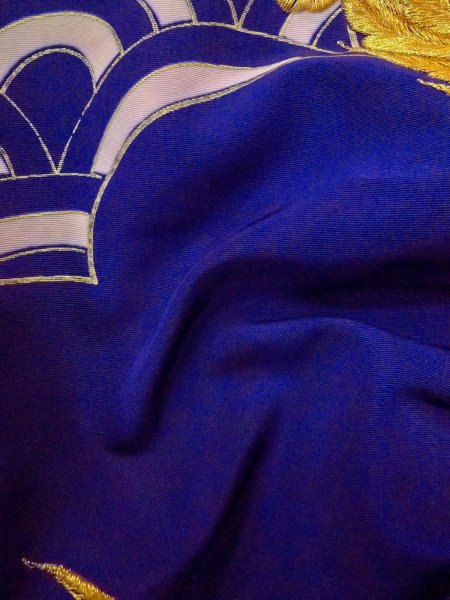 Photo17: N0827H Vintage Japanese women  Dark Blue UCHIKAKE Wedding / Silk. Crane,   (Grade C) (17)