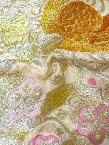 Photo18: N0827I Vintage Japanese women  Shiny Off White UCHIKAKE Wedding / Silk. UME plum bloom,   (Grade C) (18)