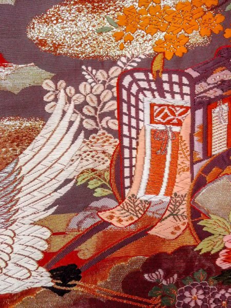 Photo18: Mint N0827L Vintage Japanese women   Red UCHIKAKE Wedding / Silk. SAKURA cherry blossom, Metalic thread  (Grade A) (18)
