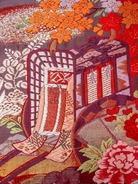 Photo19: Mint N0827L Vintage Japanese women   Red UCHIKAKE Wedding / Silk. SAKURA cherry blossom, Metalic thread  (Grade A) (19)