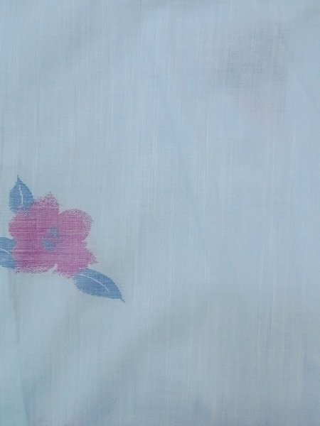 Photo3: N0906A Vintage Japanese women  Shiny Light Blue HITOE unlined / Wool. Flower   (Grade B) (3)