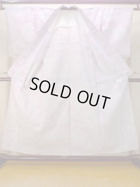 Photo3: N0906O Vintage Japanese women  Pale White YUKATA summer(made in Japan) / Wool. Chinese flower,   (Grade B) (3)