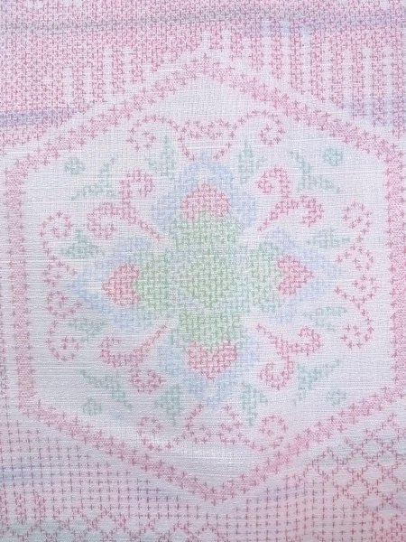 Photo5: N0906O Vintage Japanese women  Pale White YUKATA summer(made in Japan) / Wool. Chinese flower,   (Grade B) (5)