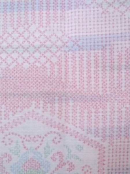 Photo7: N0906O Vintage Japanese women  Pale White YUKATA summer(made in Japan) / Wool. Chinese flower,   (Grade B) (7)