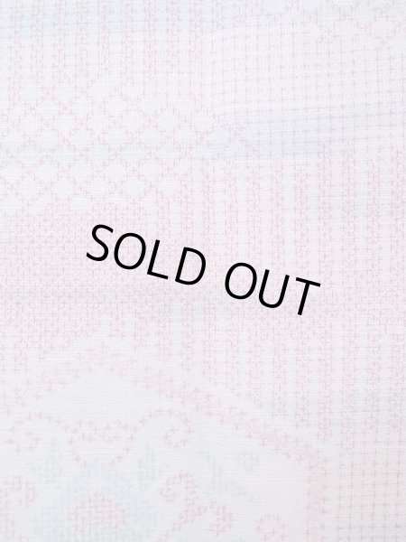 Photo7: N0906O Vintage Japanese women  Pale White YUKATA summer(made in Japan) / Wool. Chinese flower,   (Grade B) (7)