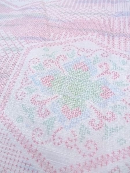 Photo8: N0906O Vintage Japanese women  Pale White YUKATA summer(made in Japan) / Wool. Chinese flower,   (Grade B) (8)