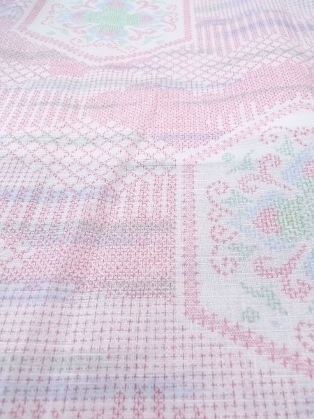 Photo9: N0906O Vintage Japanese women  Pale White YUKATA summer(made in Japan) / Wool. Chinese flower,   (Grade B) (9)