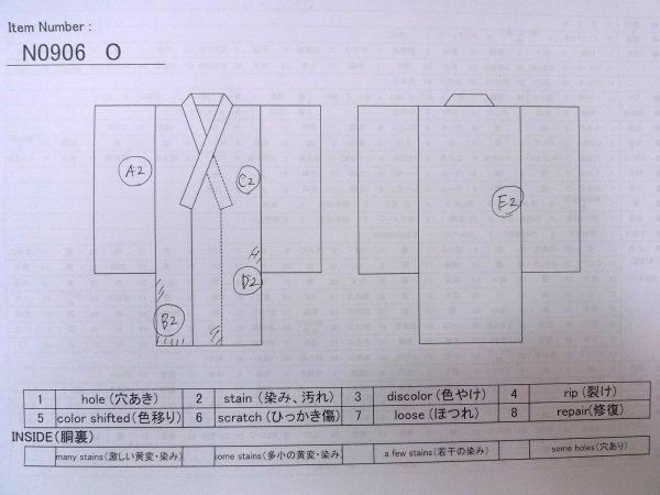 Photo13: N0906O Vintage Japanese women  Pale White YUKATA summer(made in Japan) / Wool. Chinese flower,   (Grade B) (13)