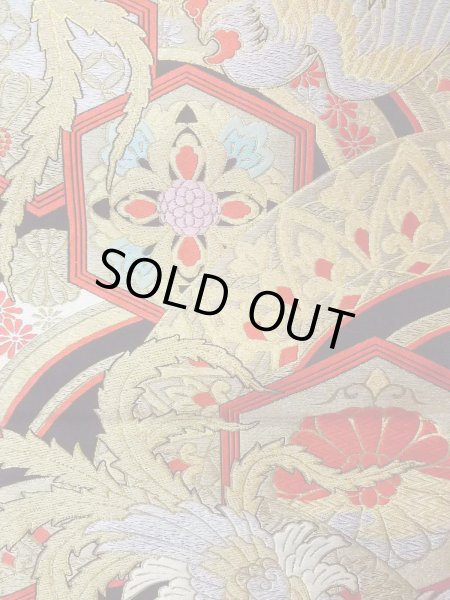 Photo4: Mint N0913A Vintage Japanese Kimono   Black FUKURO OBI sash Flower Silk. (Grade A) (4)