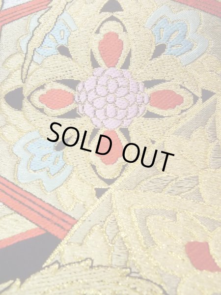 Photo6: Mint N0913A Vintage Japanese Kimono   Black FUKURO OBI sash Flower Silk. (Grade A) (6)