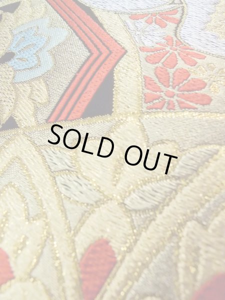 Photo7: Mint N0913A Vintage Japanese Kimono   Black FUKURO OBI sash Flower Silk. (Grade A) (7)