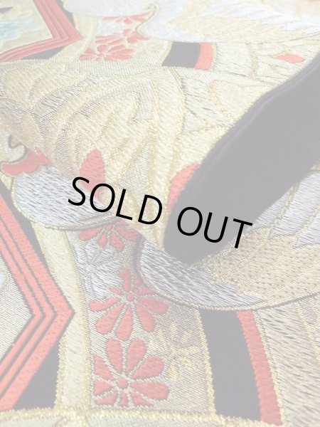 Photo9: Mint N0913A Vintage Japanese Kimono   Black FUKURO OBI sash Flower Silk. (Grade A) (9)