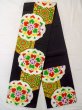Photo1: N0913D Vintage Japanese Kimono  Vivid Black FUKURO OBI sash Flower Silk. (Grade B) (1)