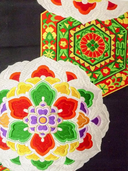 Photo3: N0913D Vintage Japanese Kimono  Vivid Black FUKURO OBI sash Flower Silk. (Grade B) (3)