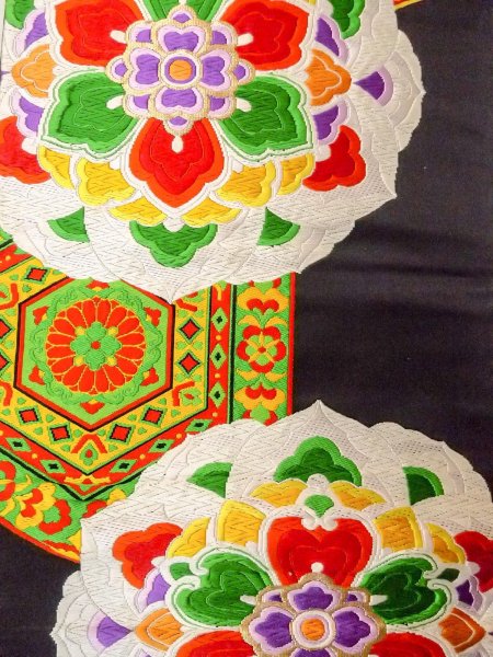 Photo4: N0913D Vintage Japanese Kimono  Vivid Black FUKURO OBI sash Flower Silk. (Grade B) (4)