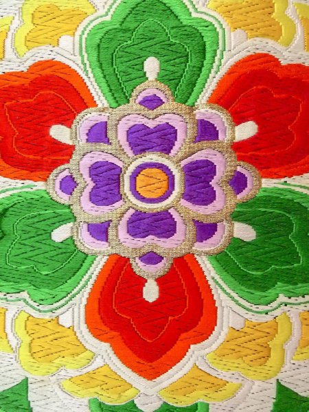 Photo5: N0913D Vintage Japanese Kimono  Vivid Black FUKURO OBI sash Flower Silk. (Grade B) (5)