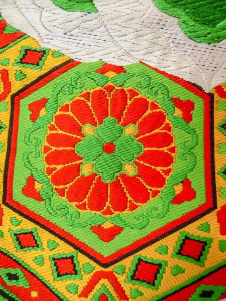 Photo6: N0913D Vintage Japanese Kimono  Vivid Black FUKURO OBI sash Flower Silk. (Grade B) (6)