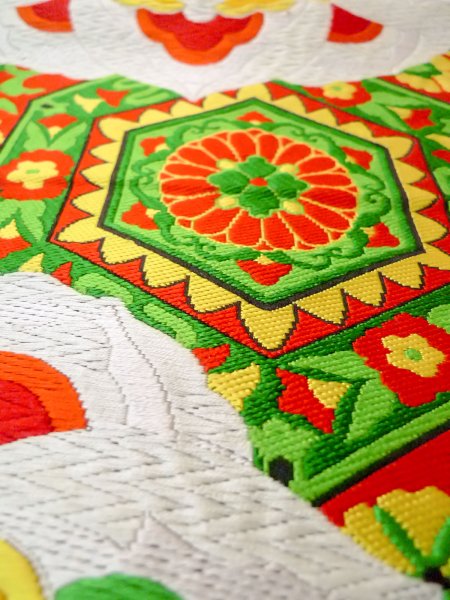 Photo8: N0913D Vintage Japanese Kimono  Vivid Black FUKURO OBI sash Flower Silk. (Grade B) (8)