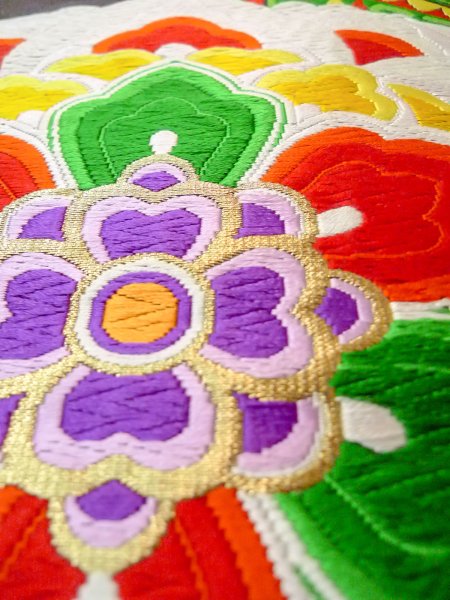 Photo9: N0913D Vintage Japanese Kimono  Vivid Black FUKURO OBI sash Flower Silk. (Grade B) (9)