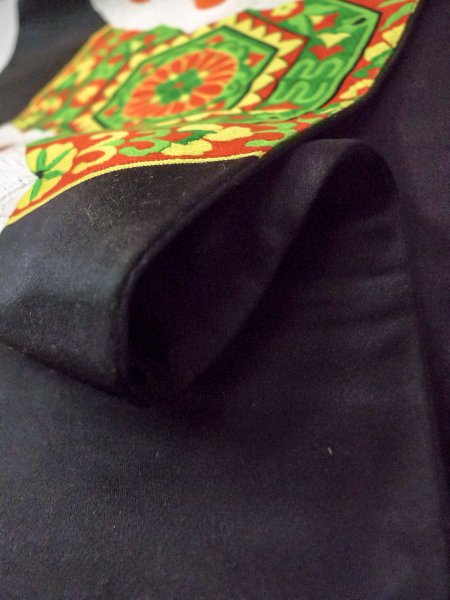 Photo11: N0913D Vintage Japanese Kimono  Vivid Black FUKURO OBI sash Flower Silk. (Grade B) (11)