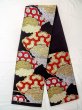 Photo1: N0913E Vintage Japanese Kimono   Black FUKURO OBI sash Peony Silk. (Grade B) (1)