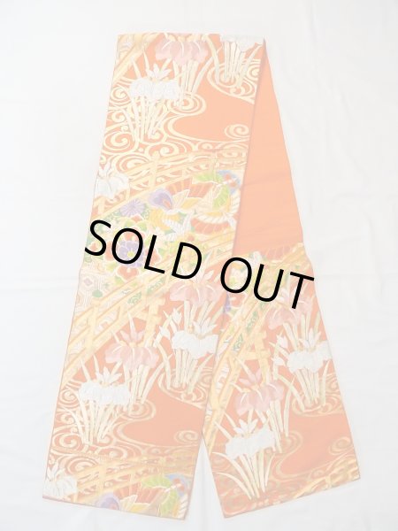 Photo1: Mint N0913G Vintage Japanese Kimono  Vivid Orange FUKURO OBI sash KIRI paulownia Silk. (Grade A) (1)